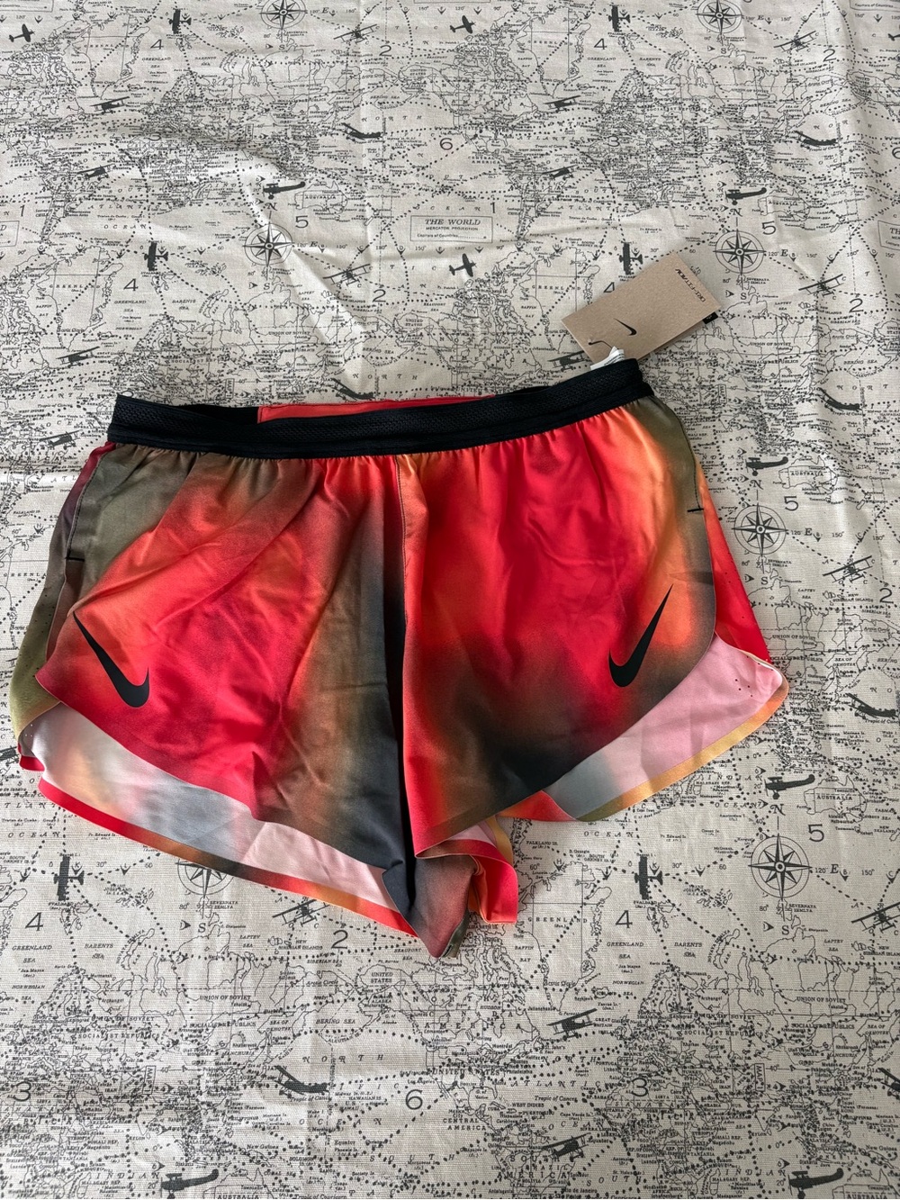 Nike Men’s Red Pink Orange Gradient Athletic Shorts with Black Waistband